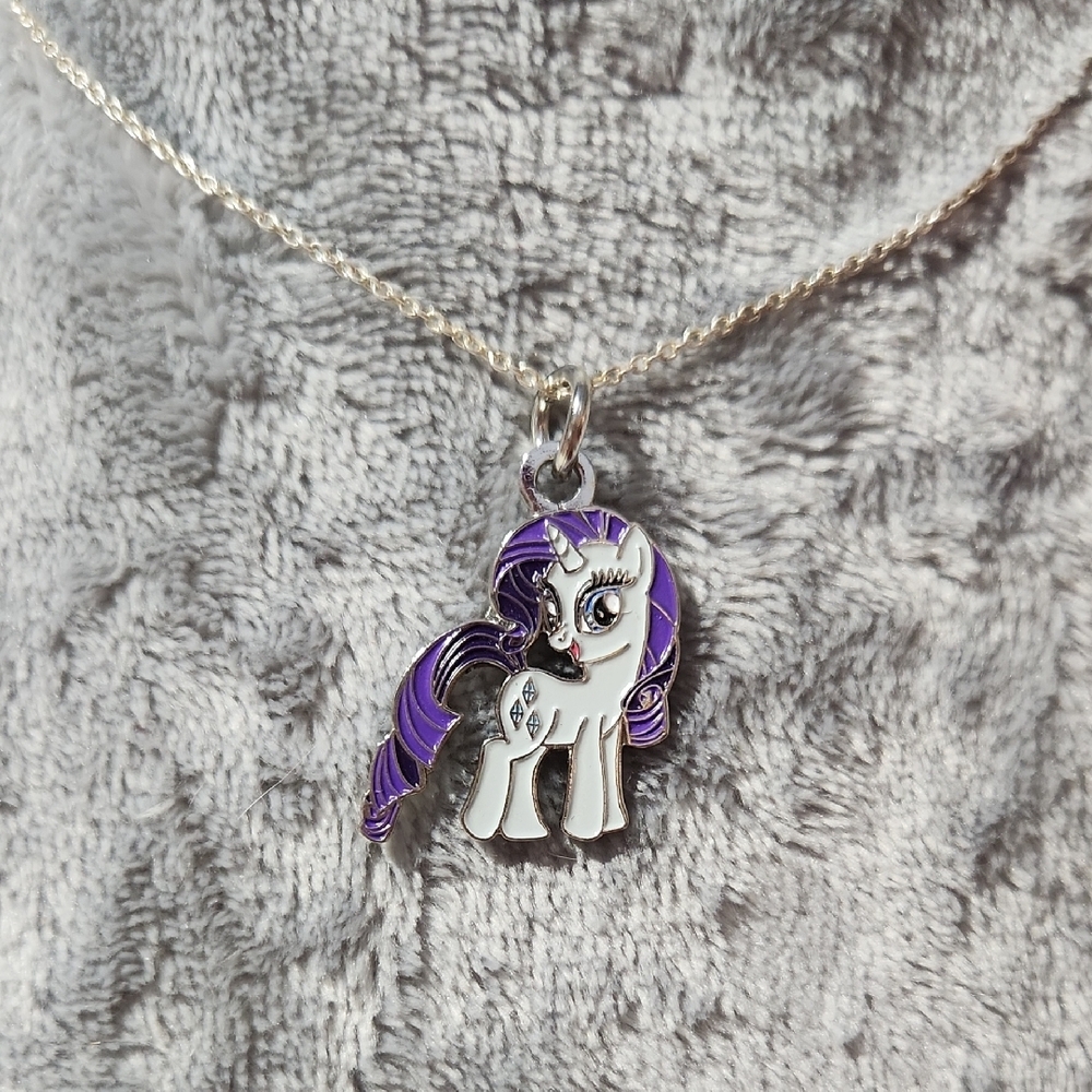 Purple and Silver Pony Pendant Necklace